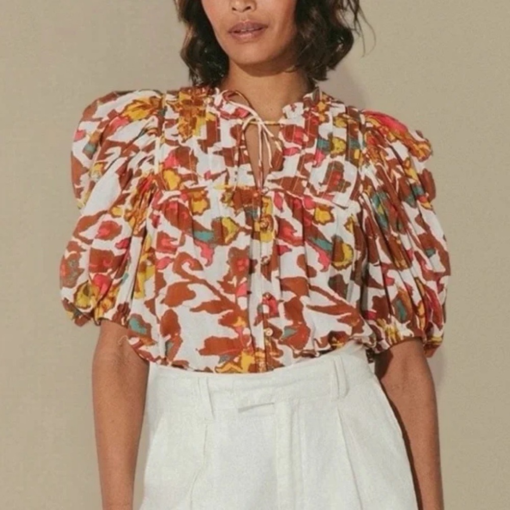 Cleobella Zola Blouse Women's Large Shea Multi Floral Art Print MSRP $296 - Picture 1 of 17